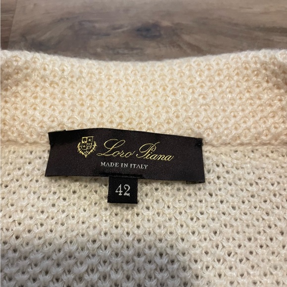 Loro Piana Italian Cashmere Silk Knit Cardigan Sweater Ivory White Womens 42 - Picture 7 of 13